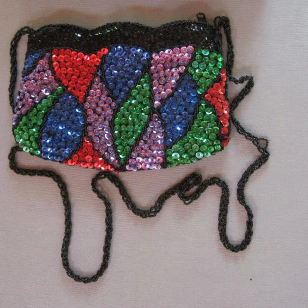 La Regale Purse Multicolor Sequin Beaded Evening Bag Shoulder Bag Clutch Vintage